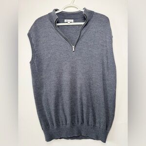 Peter Milar Grey Merino Wool Sweater Vest Men Size Large Quarter Zip Preppy